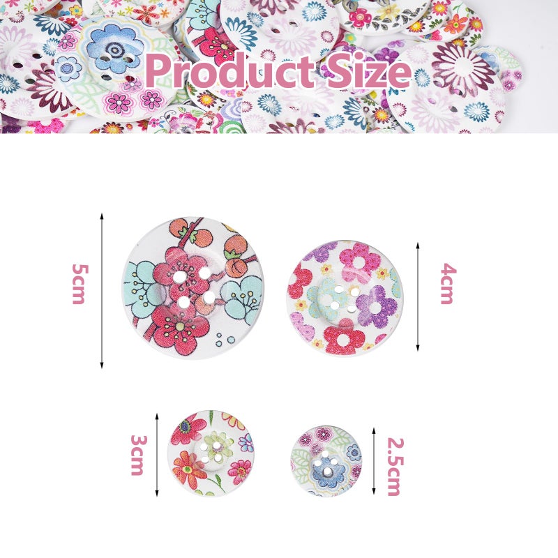 Chenkou Craft 40pcs 1" (25mm) Round Flower Wood Buttons 4 Holes Craft Sewing Button (25mm) - Image 3